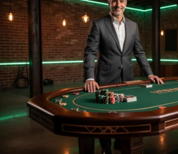 Card room event manager at The Wildcard Kitchen overseeing custom poker tables
