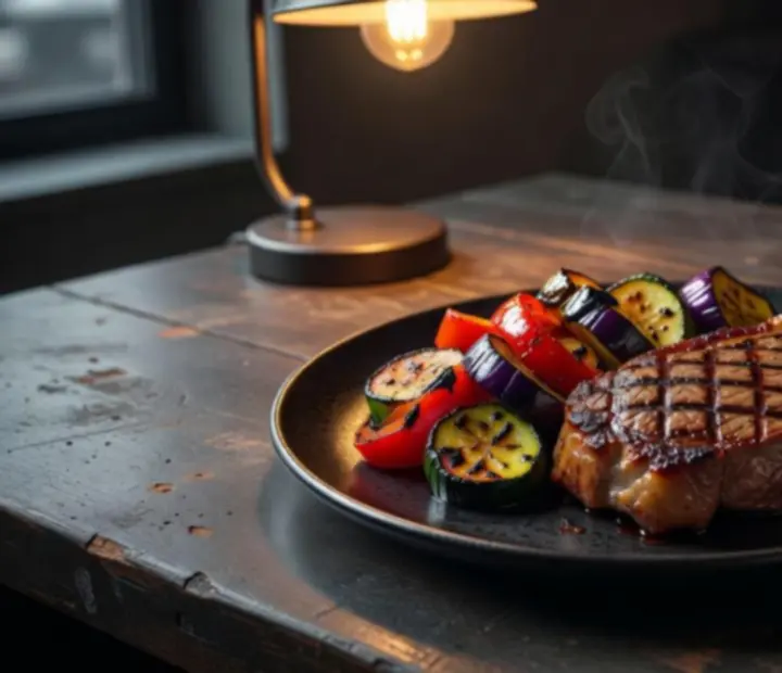 Signature dish served beside a rack of collectible poker chips on a green felt table