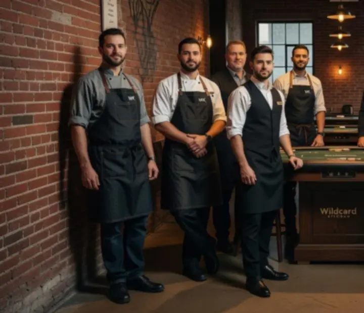 The Wildcard Kitchen team gathered in the offline poker lounge and industrial kitchen.